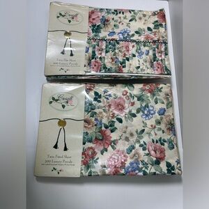 Vintage CROSCILL Floral Twin Flat & Fitted Sheet Ruffle Set 200 Luxury Percale